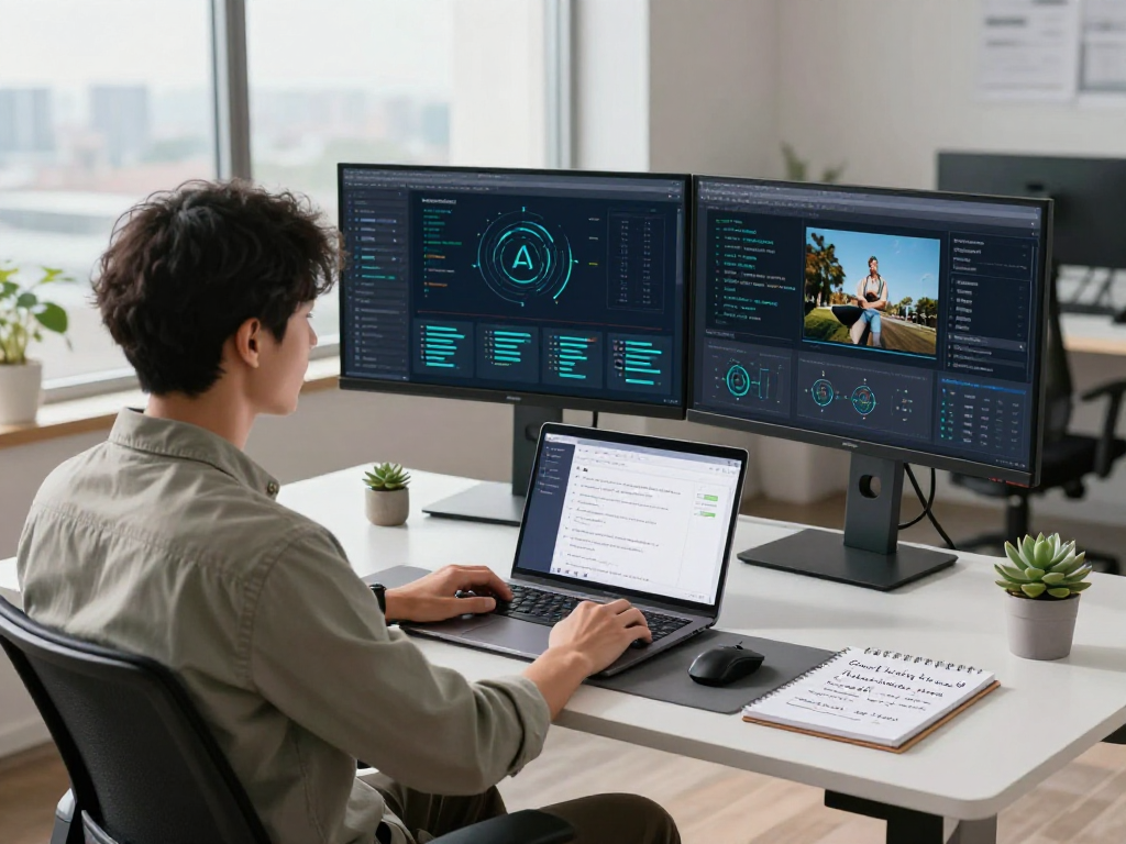 Detect AI image in a modern workspace showing advanced tools for content moderation