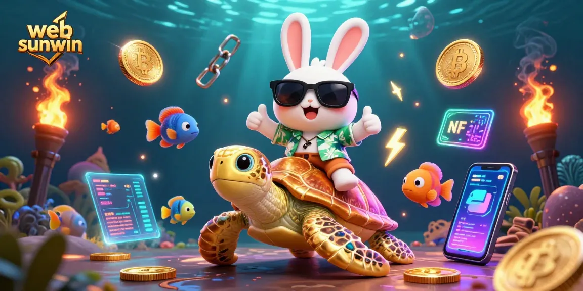 Engage with great opportunities in web sunwin through thrilling 3D illustrations of lucky rabbit and golden sea turtle.