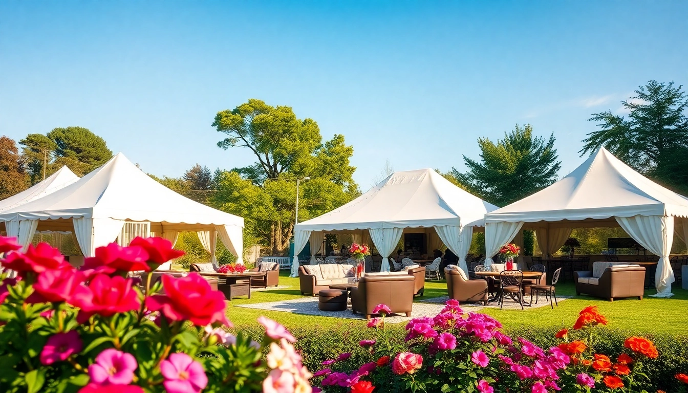 Tent Rentals beautifully arranged in a serene outdoor setting with floral accents.