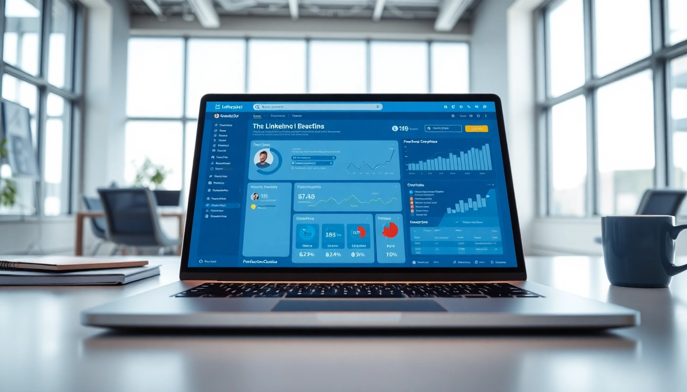 Showcasing a modern interface of a linkedin scraping tool in a bright office.