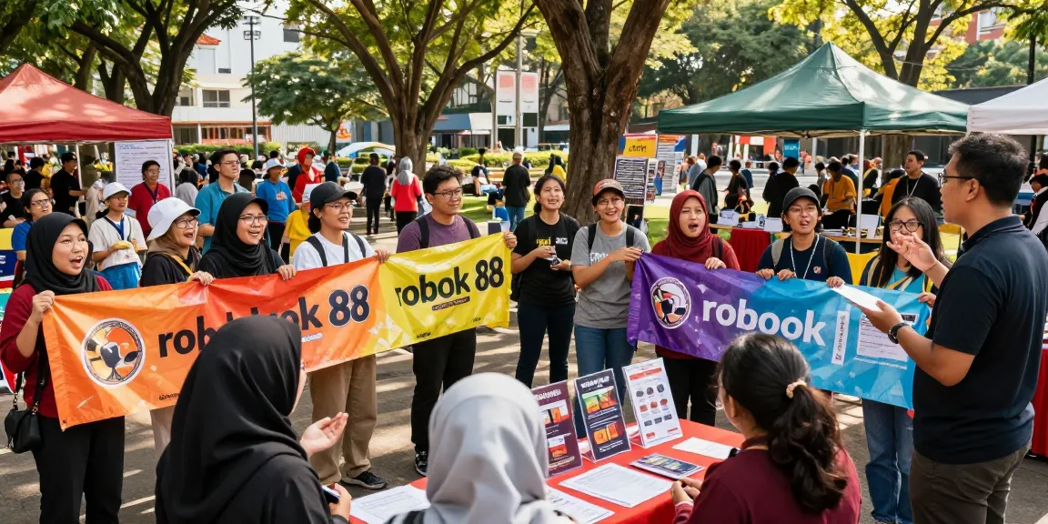 A diverse community rally showcasing engagement for rokok 88's campaign, with participants sharing ideas and promoting activism.