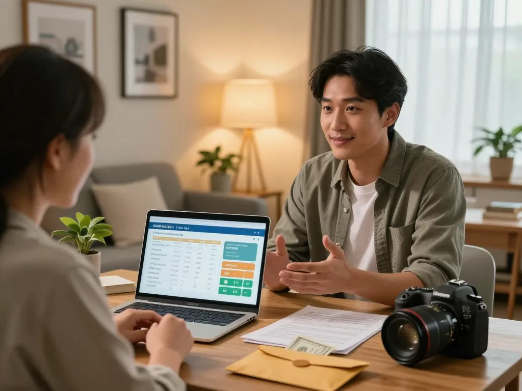 Cash home buyers engaging with homeowners in a warm living room conversation about home selling.