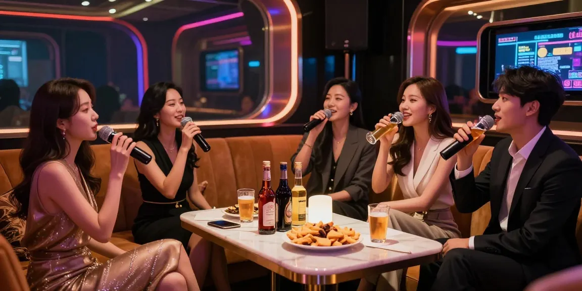 Energetic atmosphere at 인천쓰리노 karaoke room with vibrant lights and guests enjoying drinks and music.