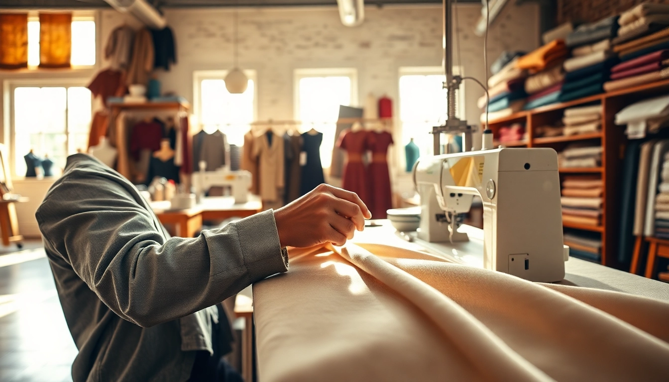 Hands of a High Quality Clothing Manufacturer expertly sewing luxurious linen fabric.