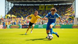 해외축구중계를 즐기는 축구 경기 장면, 선수들이 열정적으로 완주하는 모습