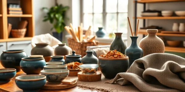 Mostra di fotografia di prodotti con dettagli di artigianato e colori vivaci.