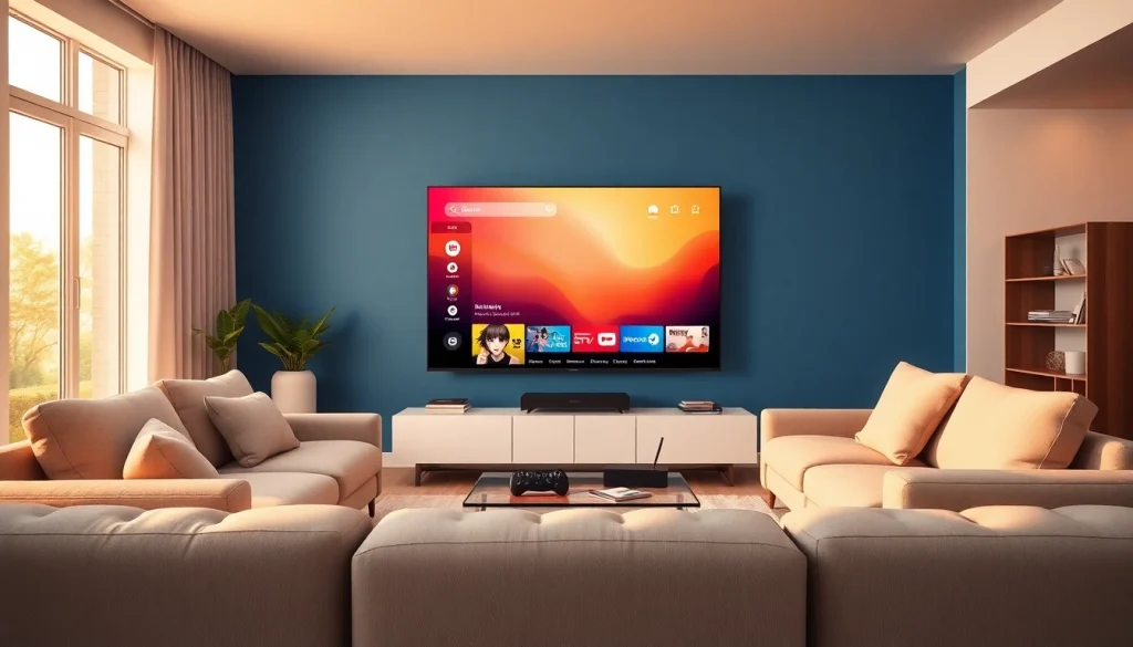 Engaging living room scene showcasing iron IPTV options on a smart TV.