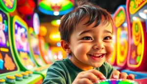 Explore Yono games as a child immerses in vibrant gaming graphics and interactive elements.