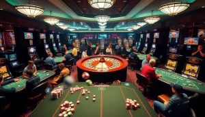 "Exciting gambling scene at KJC AC 3 casino with poker tables and lively atmosphere."