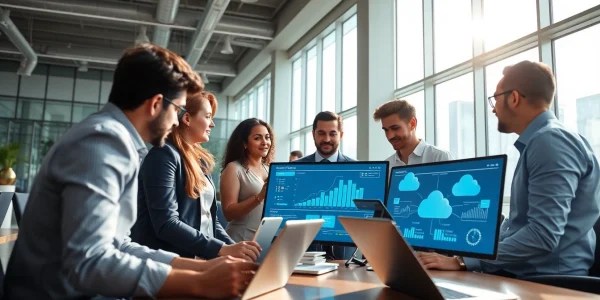 Cloud Services Tampa team collaborating in a modern office, showcasing innovation and technology.