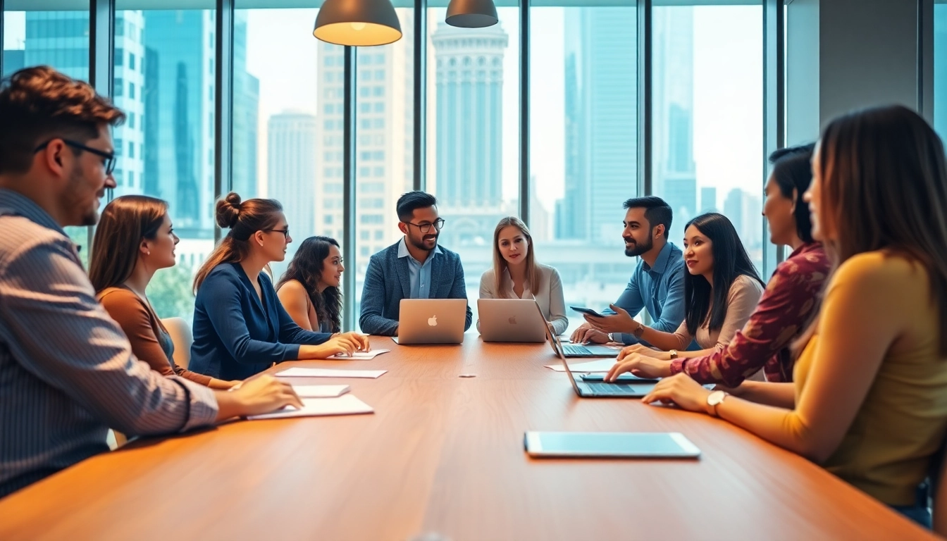 Team collaborating in small business jobs setting, showcasing diversity and teamwork.