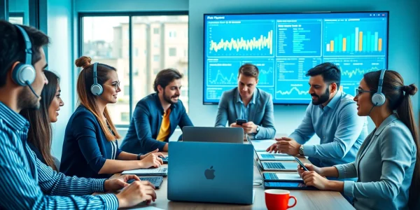 Provide reliable IT Support for Businesses with a collaborative team in a modern office.