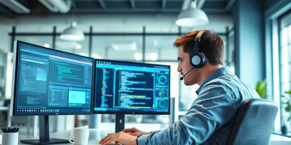 Delivering managed it support solutions with a focused IT technician in a modern office.