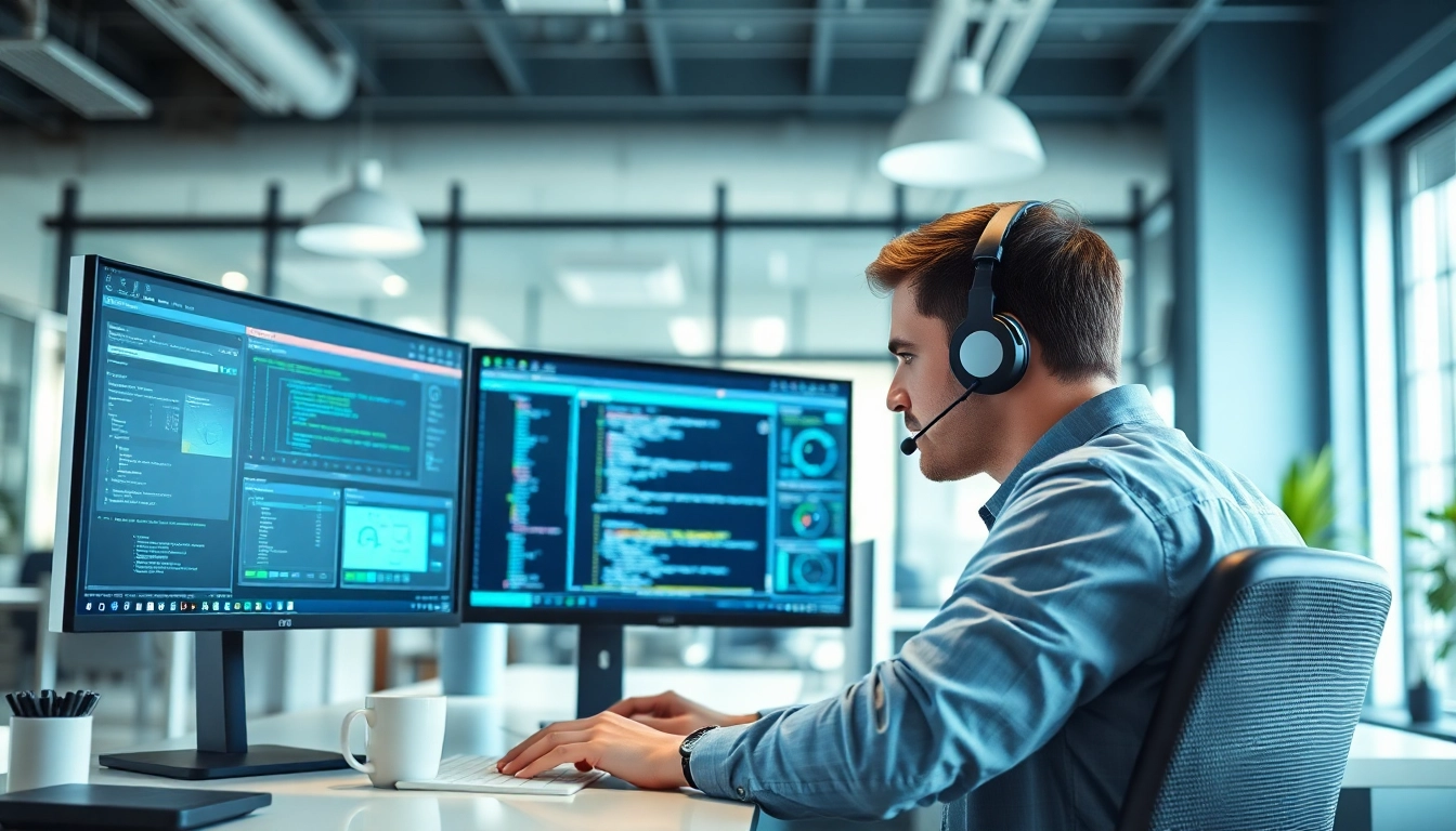 Delivering managed it support solutions with a focused IT technician in a modern office.