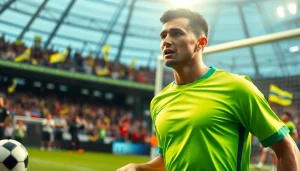 Showcase stunning discount football shirts on a passionate player celebrating a game.