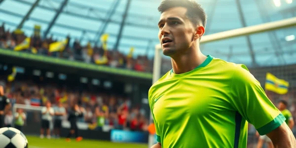 Showcase stunning discount football shirts on a passionate player celebrating a game.