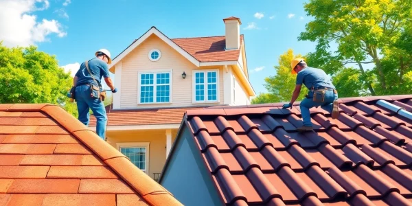 Showcasing high-quality roofing solutions with skilled roofers working on diverse roofing materials in a residential setting.