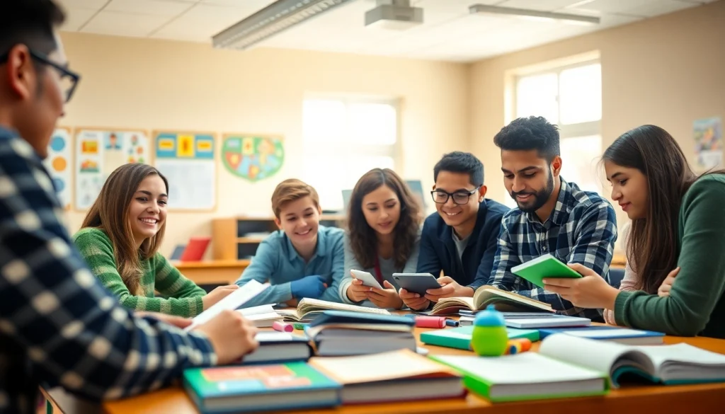 Students collaborating on an educational project in a vibrant classroom setting, emphasizing Education.