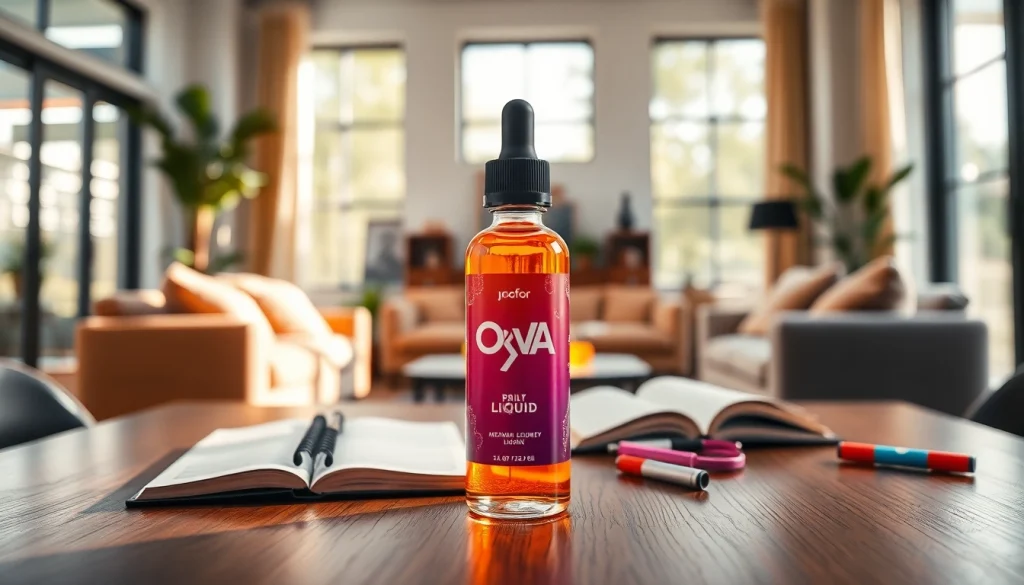 Oxva Liquid in a vibrant bottle on a stylish table, highlighting its unique characteristics.