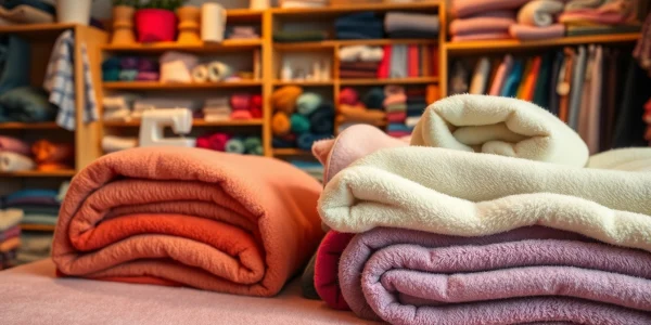 Fleece stof in verschillende kleuren in een gezellige textielwinkel