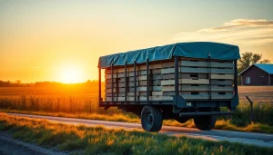 Transporte de colmenas en un camión, mostrando colmenas bien organizadas en un entorno rural.