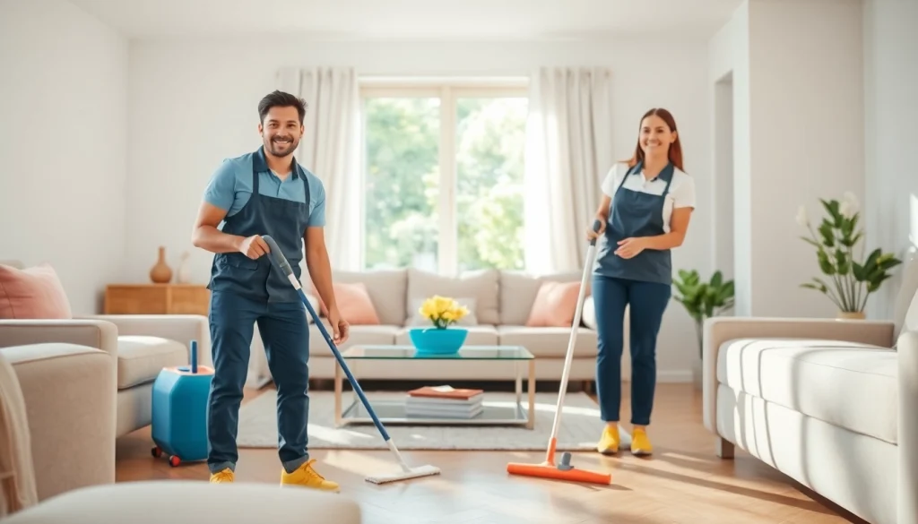 Efficient team offering Cleaning Service in a bright, modern house environment.