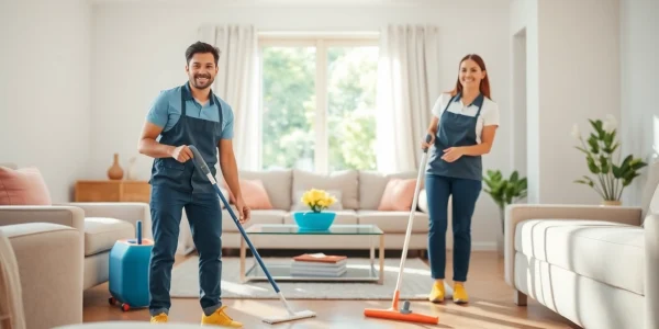 Efficient team offering Cleaning Service in a bright, modern house environment.