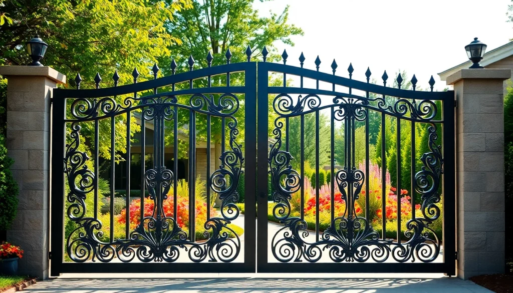 Showcasing custom steel gates enhancing garden aesthetics and security.