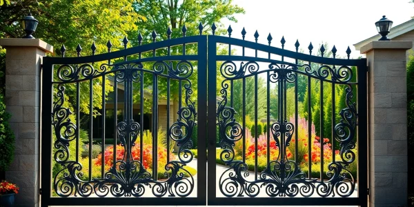 Showcasing custom steel gates enhancing garden aesthetics and security.