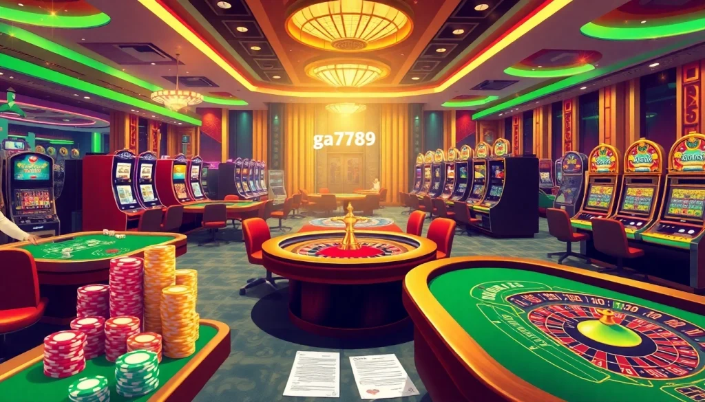Players engaging in thrilling games at ga6789 online casino with vibrant tables and colorful chips.