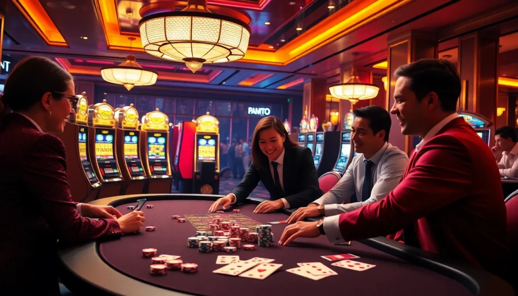 Experience the excitement of birutoto gaming with luxurious casino tables and vibrant slot machines.