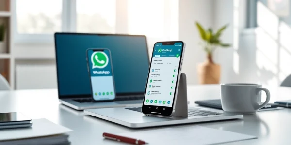 Engaging workspace showcasing WhatsApp Smart CRM on devices, promoting effective business communication.