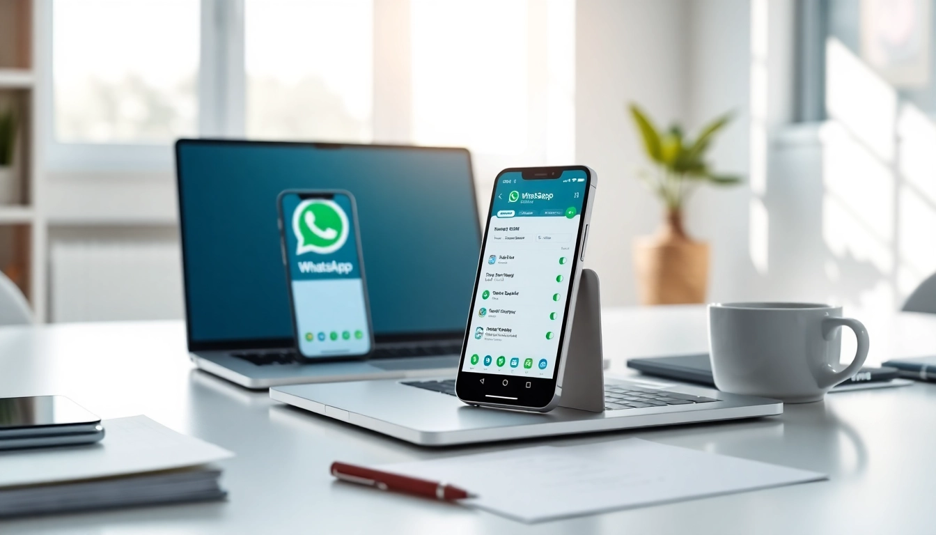 Engaging workspace showcasing WhatsApp Smart CRM on devices, promoting effective business communication.