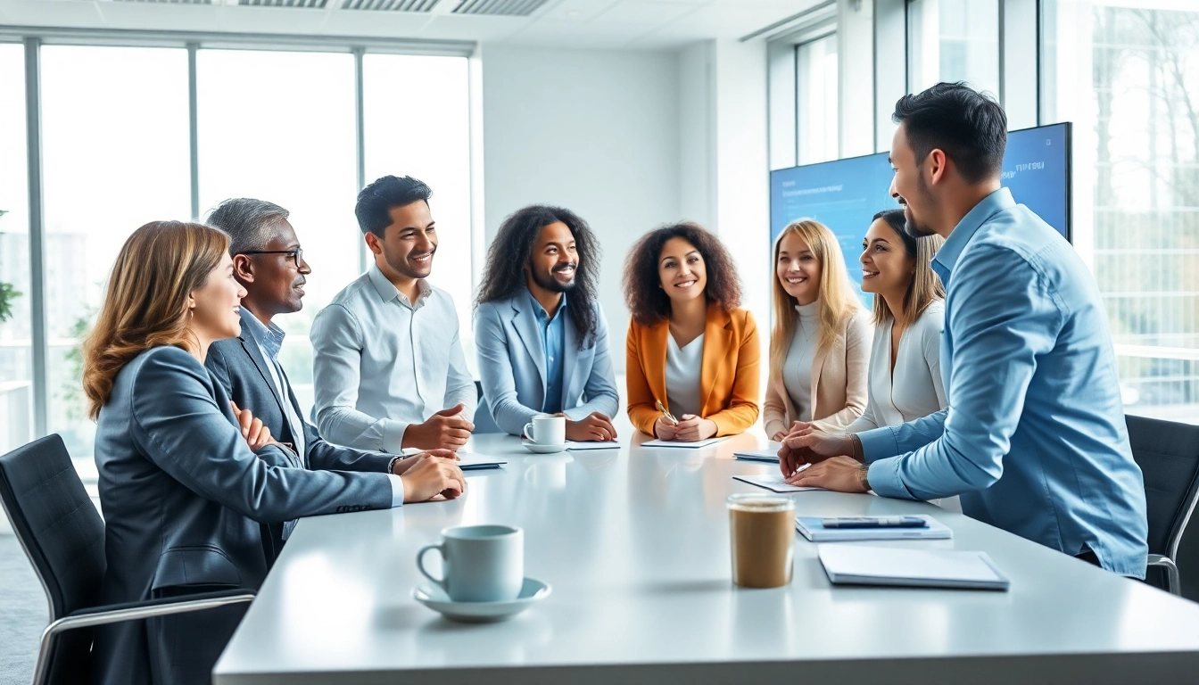 현대적인 오피스 환경에서 상품권카드 전략을 논의하는 전문가들