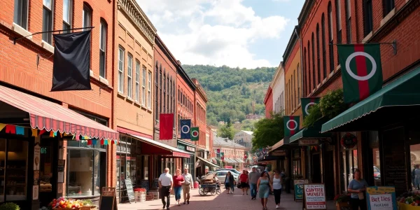 Experience the lively atmosphere of Clarksburg through its vibrant street scene filled with community spirit.