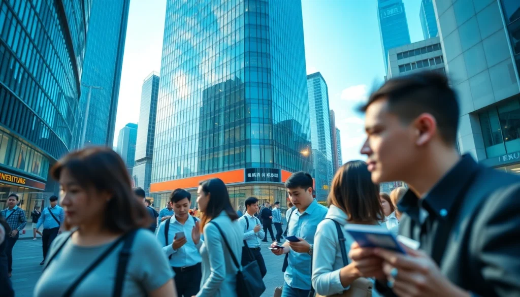 카드깡의 불법적 현금 거래를 상징하는 도심의 현대적 환경