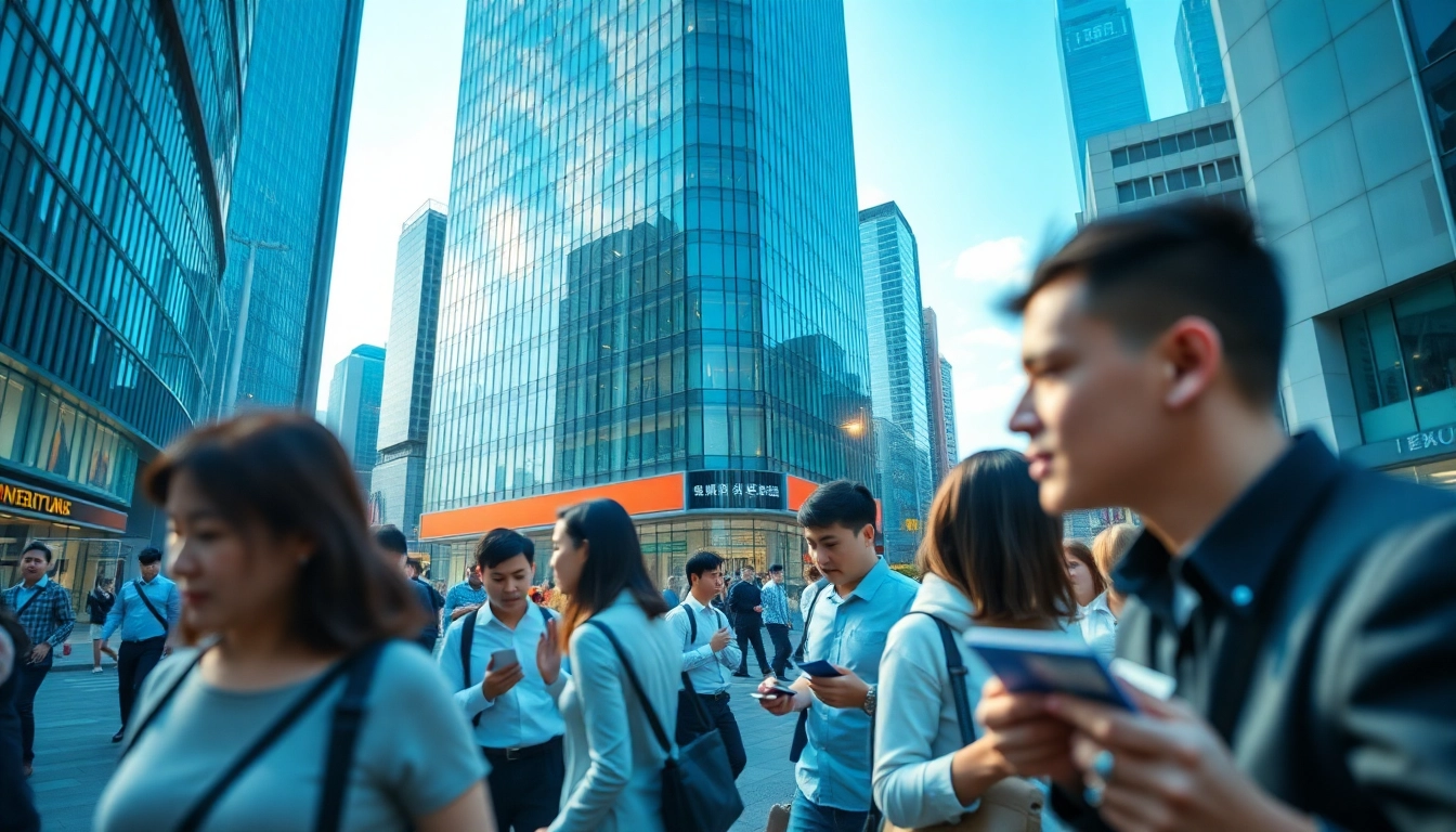 카드깡의 불법적 현금 거래를 상징하는 도심의 현대적 환경