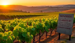 Enjoying wineries in Clarksburg with scenic vineyards and sunset lighting.