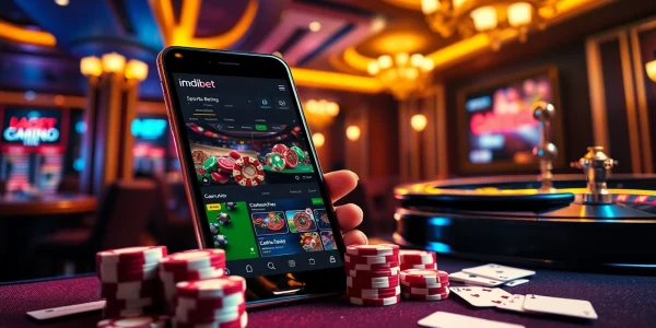 Engaging bettors using the Indibet.com app on a smartphone in a luxurious casino setting.