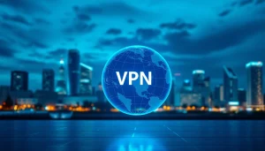 Visual representation of vpn security with abstract data flows protecting online identity.