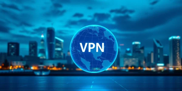 Visual representation of vpn security with abstract data flows protecting online identity.