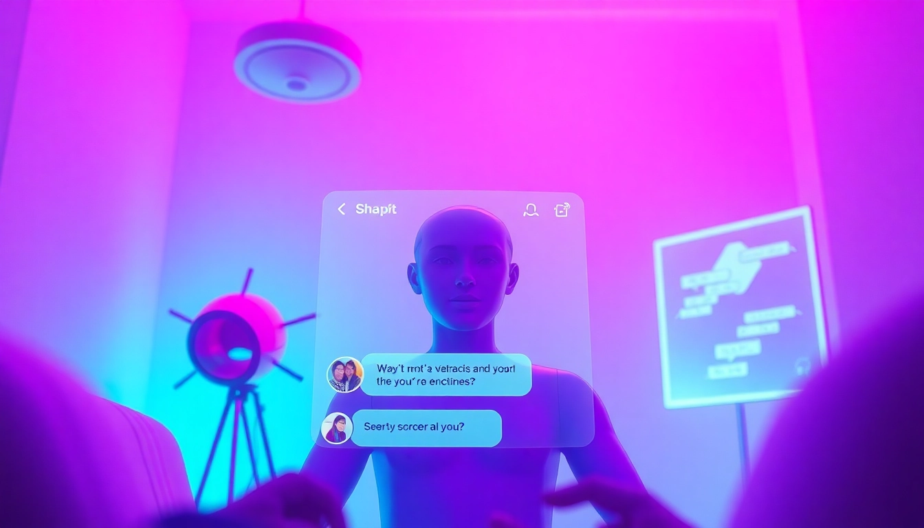 Engaging scene for sex chat ai featuring interactive AI characters in a vibrant digital chat environment.
