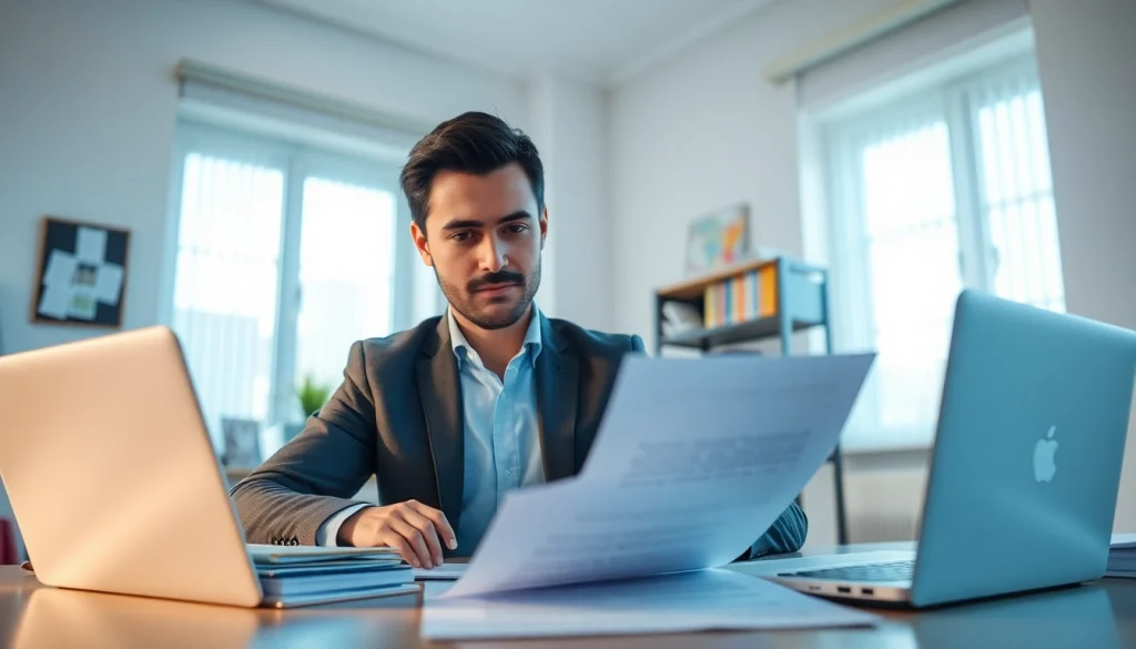 Professional translator focused on traduzione giurata with legal documents.