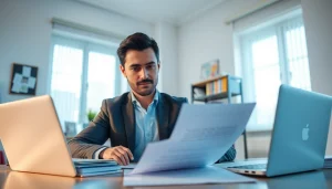 Professional translator focused on traduzione giurata with legal documents.