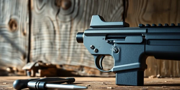 Showcasing an AR 10 trigger with detailed craftsmanship and tools for context.