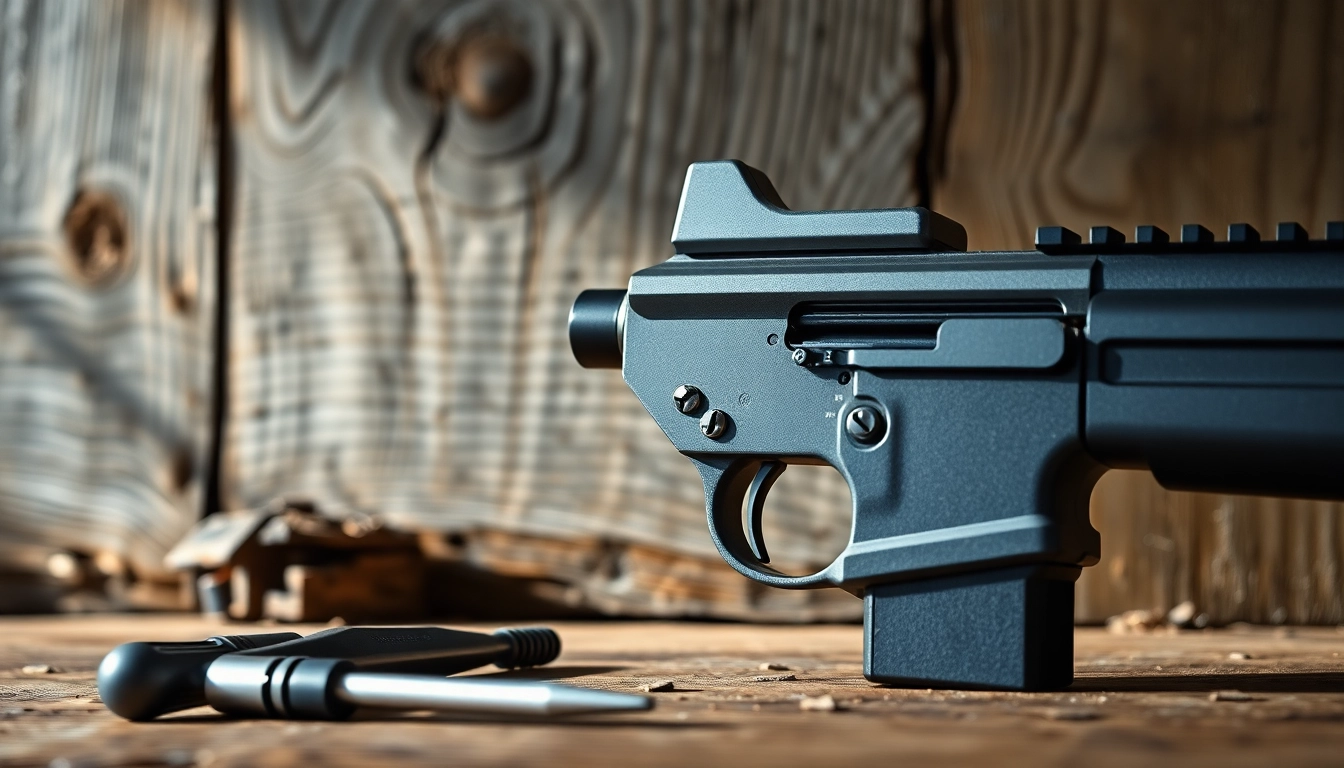 Showcasing an AR 10 trigger with detailed craftsmanship and tools for context.