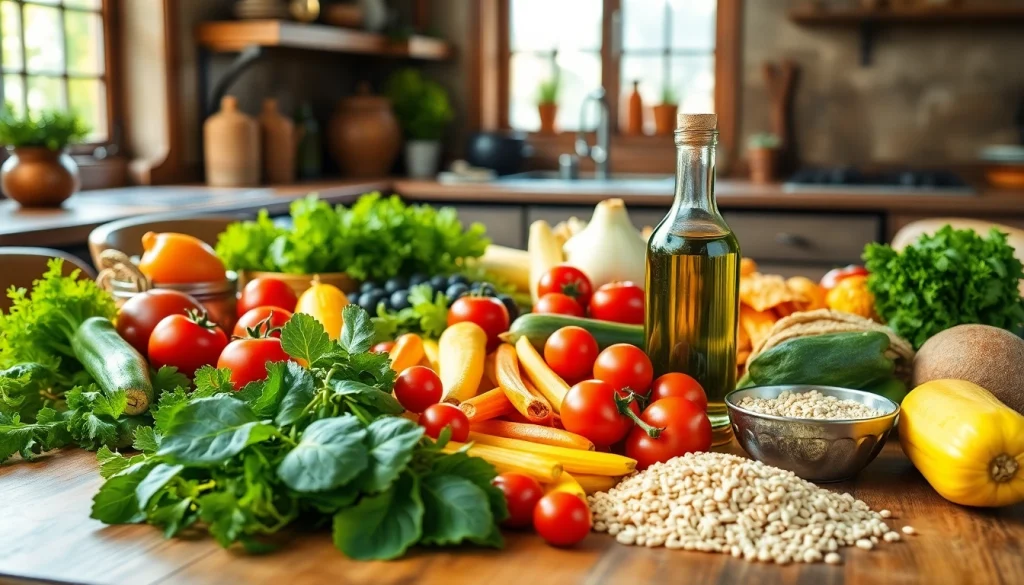 Discover delicious Mediterranean diet foods arranged beautifully on a rustic table to promote healthy eating.