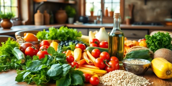 Discover delicious Mediterranean diet foods arranged beautifully on a rustic table to promote healthy eating.