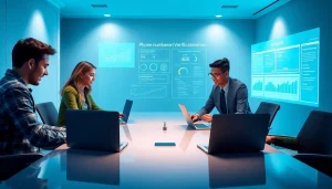 Phone number verification in a modern office setting, showcasing teamwork and technology.