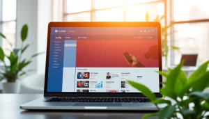 Optimize your strategy with a professional youtube smm panel interface on a laptop in a bright office.